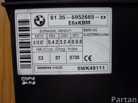 BMW 6135 6952665, 61359176069 / 61356952665, 61359176069 5 (E60) 2004 Body control module BCM FEM SAM BSI