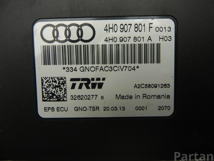 AUDI 4H0 907 801 F / 4H0907801F A6 Avant (4G5, C7, 4GD) 2013 Control unit electromechanical parking brake -epb-